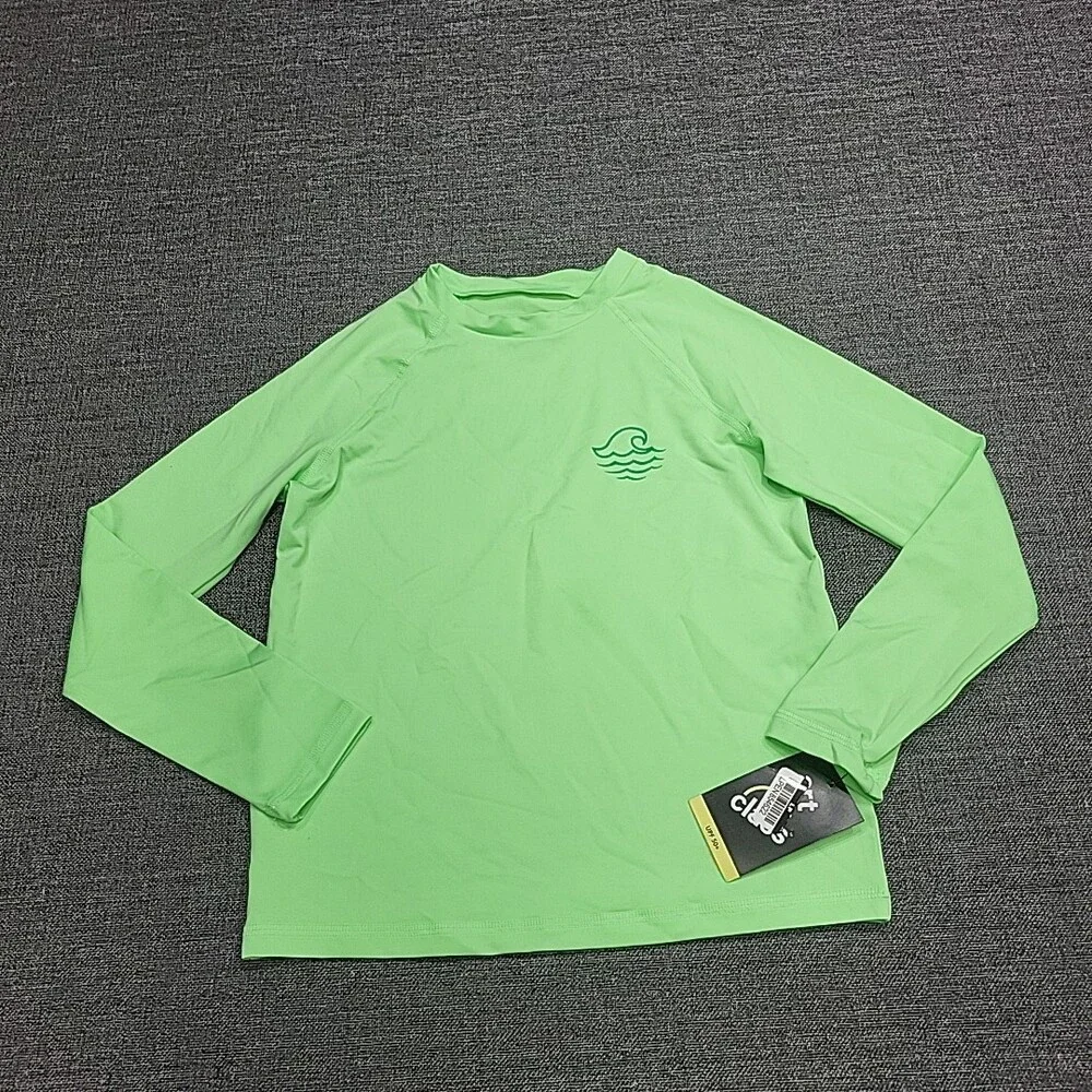 Kids Boys Long Sleeves Guard Top Medium Size 8 Light Green Tee Shirt